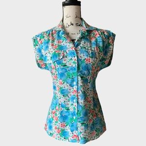 Vintage Jon Albert Blue Floral Short Sleeve Blouse